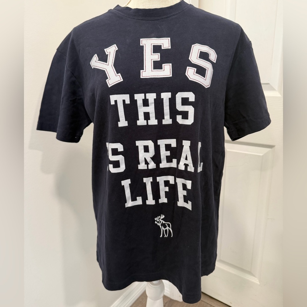 Rare Navy Blue Abercrombie & Fitch Y2K Muscle Tee T-Shirt Vintage REAL LIFE Sz L